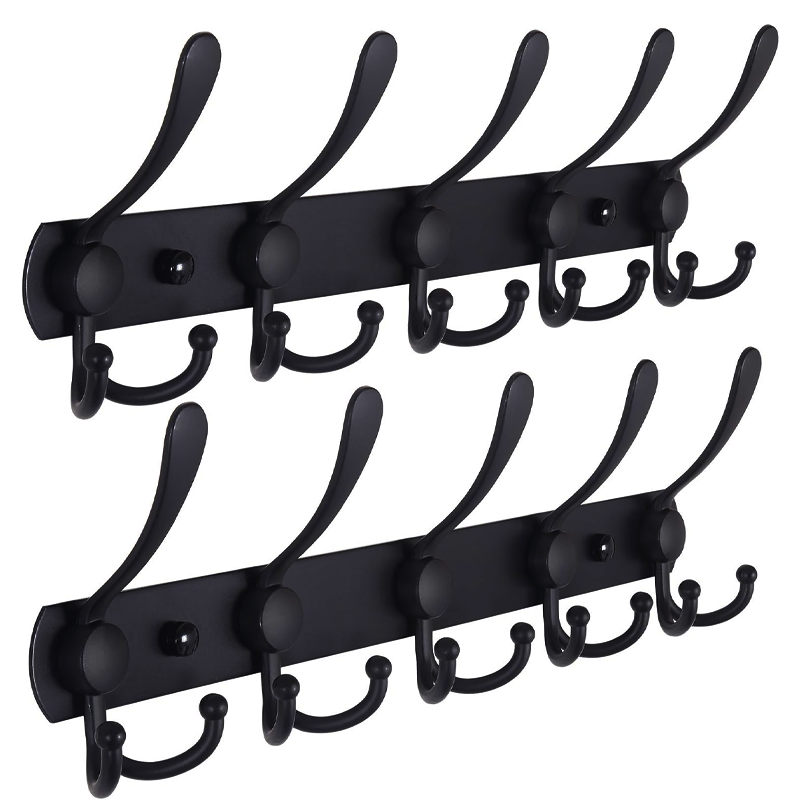 Wall Mounted Coat Rack 5 Tri Hooks 2 Pack