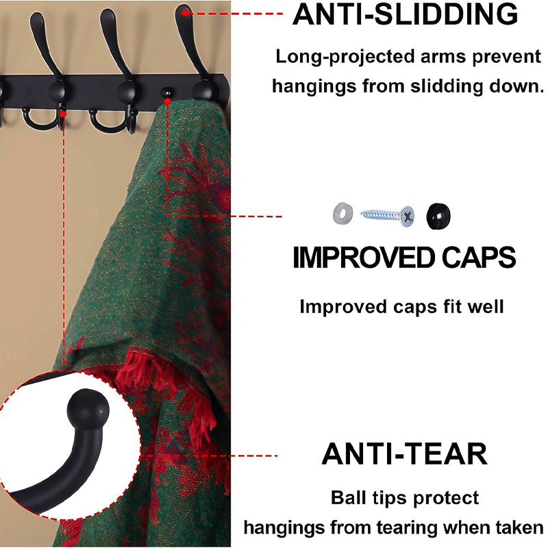 Wall Mounted Coat Rack 5 Tri Hooks 2 Pack - Image 2