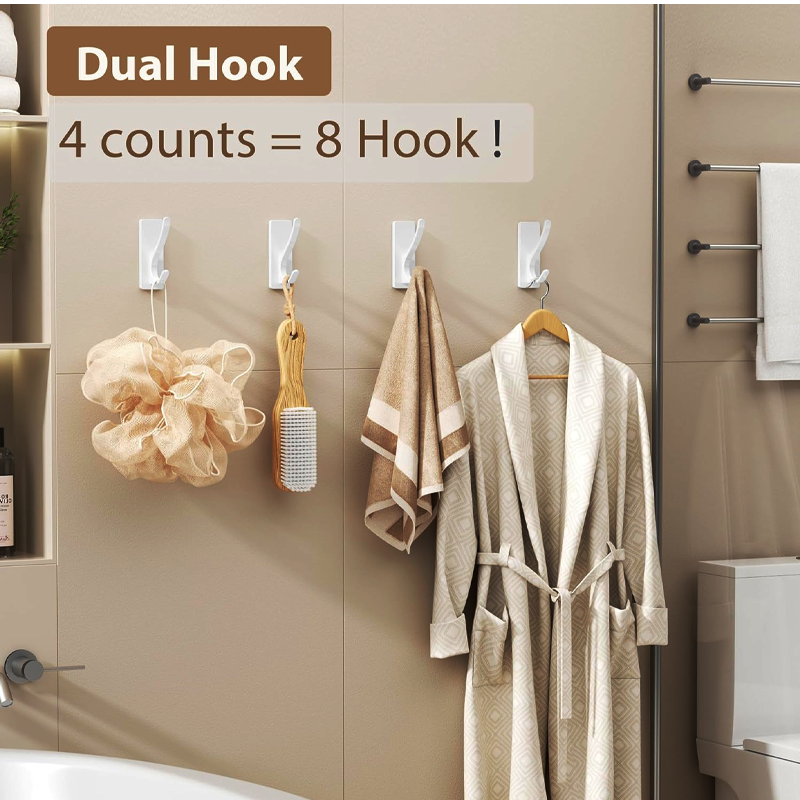Self Adhesive Towel Hooks 4 Pack White - Image 3