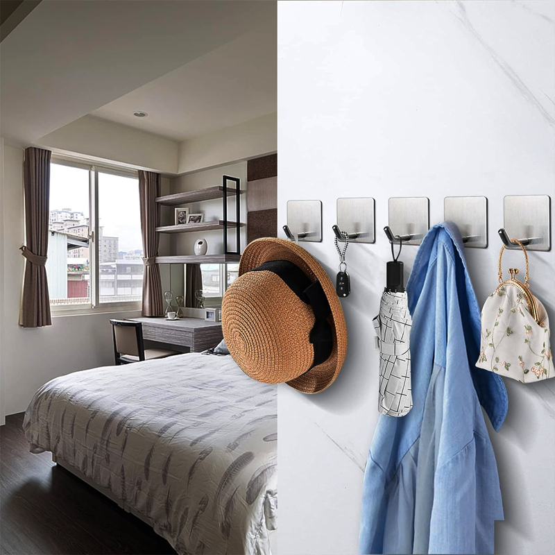 Adhesive Towel Hooks 5 Pack Brushed Nickel - Image 2