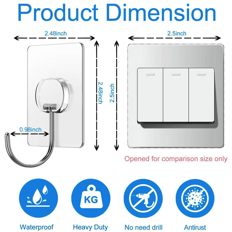 Large Adhesive Hooks 8 Pack Heavy Duty - Image 2