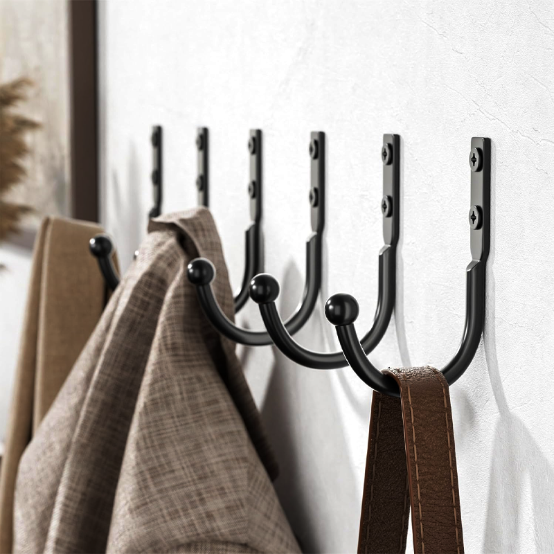 6 Pack Metal Wall Hooks 45 Lbs Black