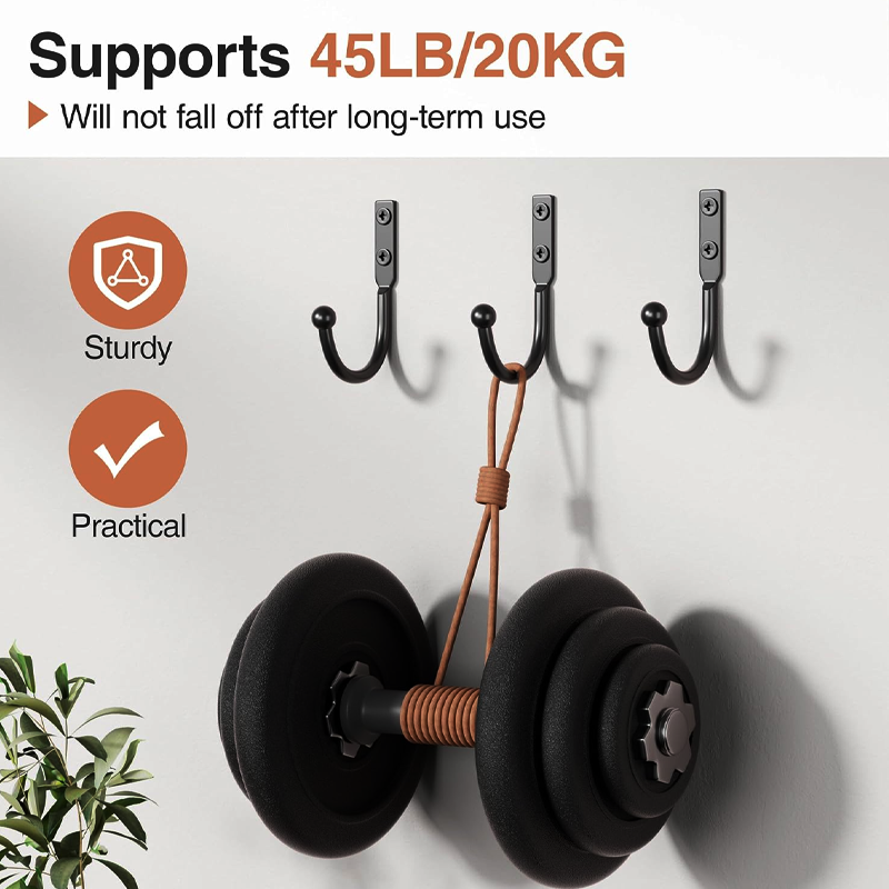 6 Pack Metal Wall Hooks 45 Lbs Black - Image 2